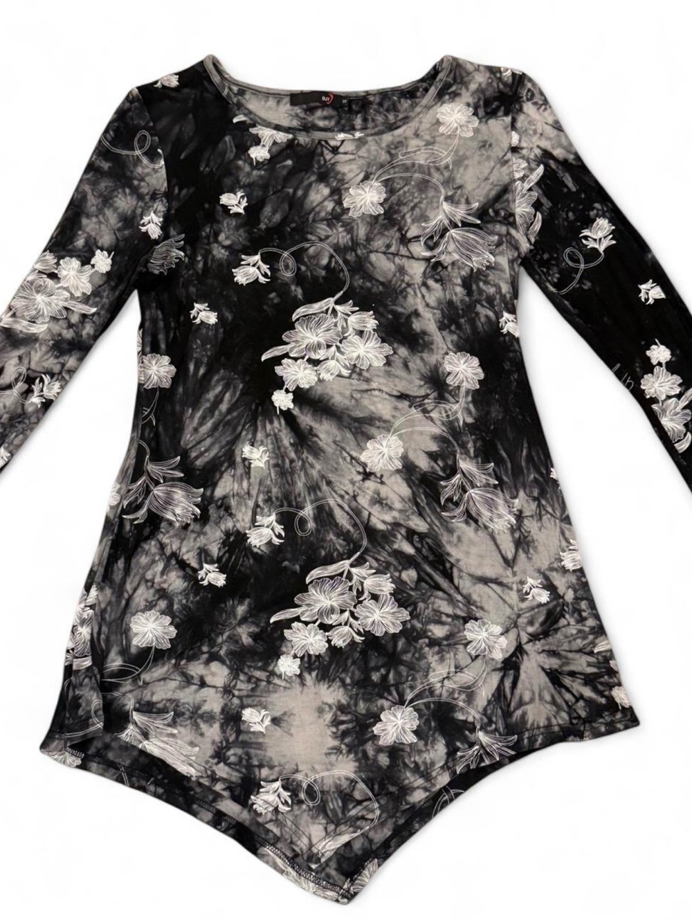 Long-Sleeve Black & Gray Floral Tunic Top